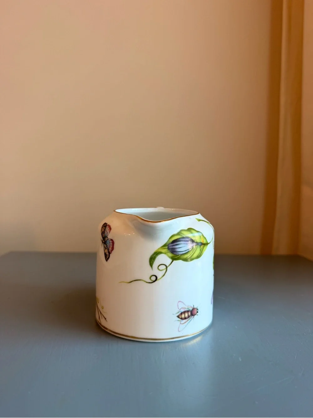 Vintage I Godinger & Co Floral Creamer Pitcher Botanical Porcelain Gold Trim